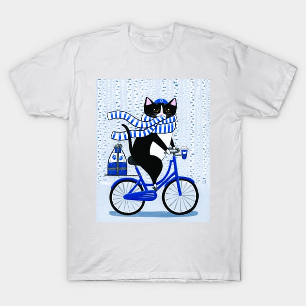 Hanukkah Bicycle Ride Cat T-Shirt by KilkennyCat Art